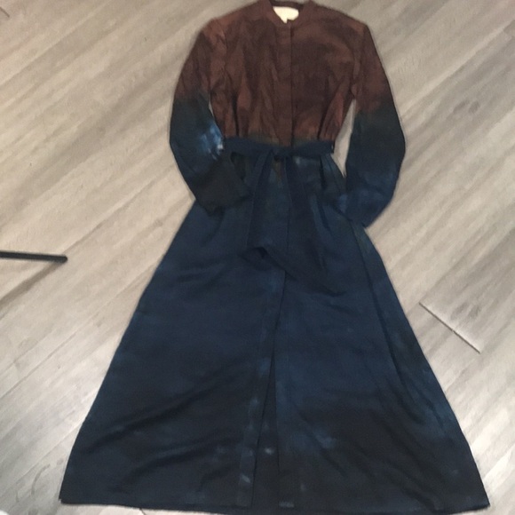 Cloth & Stone Anthropologie Ombré Blue Brown Roll Sleeve Belted Shirt Maxi Dress - Picture 8 of 14